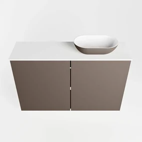 Mondiaz Fowy toiletmeubel 80cm smoke met taupkleurige waskom rechts zonder kraangat