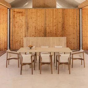 Rechthoekige Tafelset 240x100 Cm In Chelsea Cement En 8 Tuinstoelen Met Armleuningen In Elmina Acaciahout Tapioca Beige - Sklum