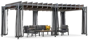 Antraciet Paros terraspergola 3x6m met muggengaas Garden Point
