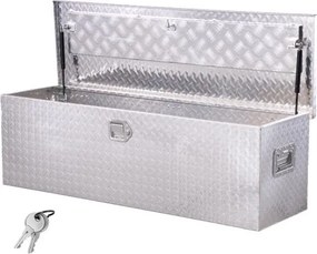 VEVOR Aluminium gereedschapskist voor laadbak met zijhandgreep en afsluitbare sleutels, opbergkist voor aanhanger, pick-up, camper (1244,6 x 381 x 381 mm) Zilver
