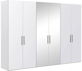 Goossens Kledingkast Easy Storage Ddk, Kledingkast 304 cm breed, 220 cm hoog, 4x glas draaideur en 2x spiegel draaideur midden