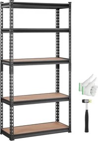 VEVOR opbergrek 907,2 kg totaal draagvermogen 181,4 kg per plank kelderrek SPCC koolstofstaal + MDF-platen boutloos rek 75 x 30 x 152 cm werkplaatsrek zwaar rek kelderrek verstelbaar rek