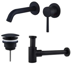 Fortifura Calvi Slim Wastafelkraanset - inbouw wastafelkraan inkortbaar - always open plug - verlaagde design sifon - Mat zwart SW377837/SW696205/SW696215