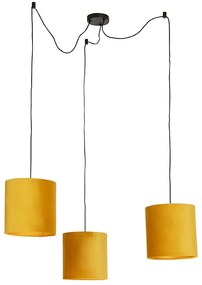 Stoffen Eettafel / Eetkamer Hanglamp met 3 velours kappen geel met goud - Cava Landelijk / Rustiek Minimalistisch E27 cilinder / rond rond Binnenverlichting Lamp