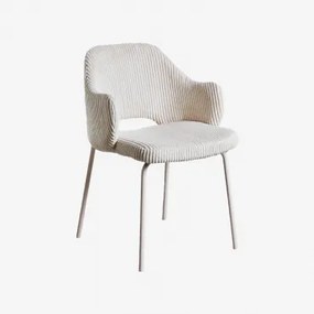 Set Van 2 Gestoffeerde Eetkamerstoelen Gemma Corduroy Gebroken Wit - Sklum