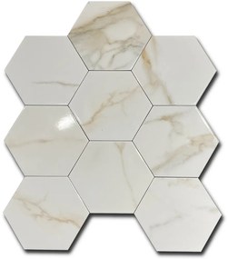 Hoogglans Hexagon Vloertegel 15x17 Cm Marmerlook Goud C107 - Restpartij Nog 0,57 M2 Op Voorraad
