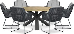 Tuinset Ronde Tuintafel 6 personen 160 cm Rope Grijs Domani Furniture Trivento/Rockville