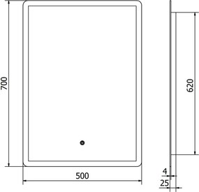 Mexen Navia verlicht badkamer spiegel 50 x 70 cm, LED 6000K, anti-condens - 9803-050-070-611-00