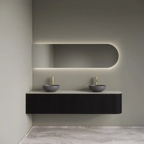 Gliss Design Alluro badmeubel ribbelfront met ronding rechts 180cm black en wit marmer toppaneel