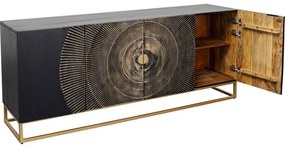 Kare Design Madeira Dark Zwart Dressoir Met Houtsnijwerk - 177x45x75cm.