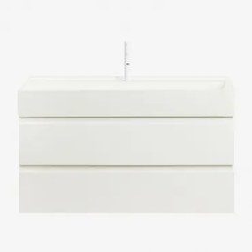 Ona Zwevend Badkamermeubelset Van Hout En Essenfineer Met Geïntegreerde Wastafel Wit & Spiegelloze & Wit ↑20 Cm Met Aftapkraan Zonder Overloop Orveta