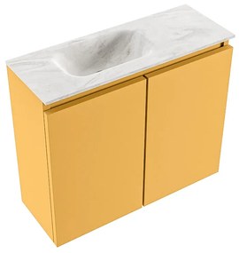 Mondiaz Ture DLux toiletmeubel 60cm ocher met wastafel ostra links met kraangat