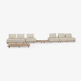 Tuinset Met 4-delige Modulaire Bank Met Bijzettafel En Salontafel 160x95 Cm In Portet Acacia Gardenia Wit - Sklum