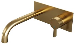 Brauer Gold Edition Wastafelmengkraan inbouw - gebogen uitloop links - hendel middel dik - afdekplaat - model E 1 - PVD - geborsteld goud 5-GG-004-B1