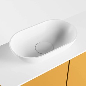 Mondiaz Fowy toiletmeubel 60cm ocher met witte waskom links zonder kraangat