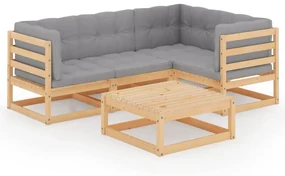vidaXL 5-delige Loungeset met kussens massief grenenhout
