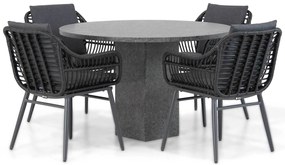 Tuinset Ronde Tuintafel 4 personen 120 cm Wicker Zwart  Coco Coco Leonardo