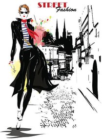 Ilustratie Fashion girl in sketch-style., Verlen4418, (30 x 40 cm)