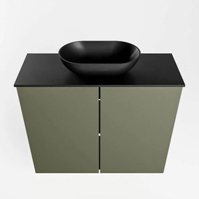 Mondiaz Fowy toiletmeubel 60cm army met zwarte waskom midden en kraangat