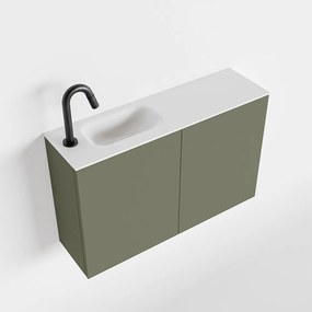 Zaro Polly toiletmeubel 80cm army met witte wastafel met kraangat links