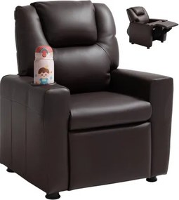 VEVOR Kinderfauteuil met bekerhouders, 101°-121° verstelbare rugleuning, PU-leren relaxfauteuil met voetenbank, draagvermogen 41 kg, relaxfauteuil voor jongens en meisjes (bruin)