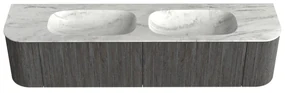 Mondiaz Kurve-dlux 190cm badmeubel ronding links/rechts shadow met 2 lades en deuren en wastafel stor small dubbel zonder kraangat opalo