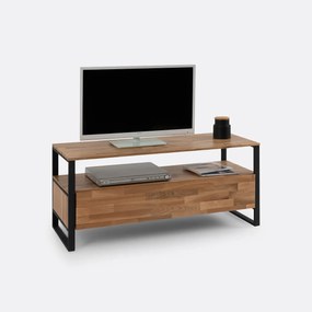 Tv-meubel, massief eiken, eikenfineer en staalmetaal, Hiba