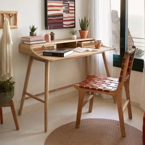 Kave Home Nalu Houten Bureau Met Webbing - 110 X 60cm.