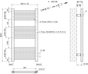 Eastbrook Wendover handdoekradiator 40x80cm 261W zwart glans