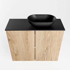 Mondiaz Fowy toiletmeubel 60cm washed oak met zwarte waskom rechts zonder kraangat