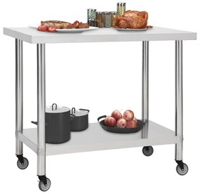 vidaXL Keukenwerktafel met wielen 80x60x85 cm roestvrij staal
