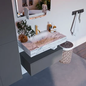 Mondiaz Alan DLux badmeubel 80cm plata 1 lade met wastafel glace midden 1 kraangat