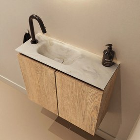 Mondiaz Ture DLux toiletmeubel 60cm washed oak met wastafel ostra links met kraangat