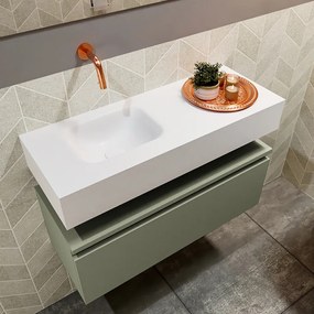 Mondiaz Andor toiletmeubel 80cm army met witte wastafel links zonder kraangat