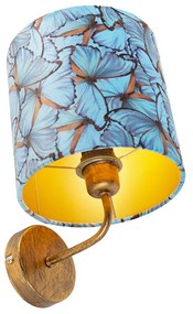 Vintage wandlamp goud met vlinder velours kap - Matt Retro E27 rond Binnenverlichting Lamp