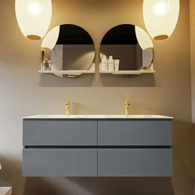 Mondiaz Vica DLux badmeubel 130cm plata 4 lades met wastafel frappe dubbel 2 kraangaten