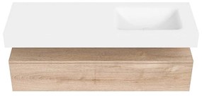 Zaro Alan badmeubel 140cm washed oak 1 lade met vrijhangende wastafel cloud rechts 1 kraangat talc