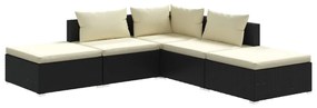 vidaXL 5-delige Loungeset met kussens poly rattan zwart