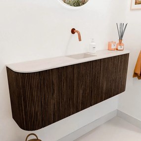 Mondiaz Joya DLux 115cm toiletmeubel ronding links/rechts walnut met wastafel faye midden zonder kraangat meli