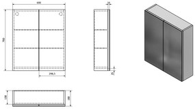 Aqualine Vega spiegelkast 60x70x18cm 2 deuren wit