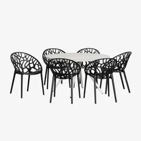 Valerie Ronde Aluminium Tafelset (ø125 Cm) En 6 Ores Tuinstoelen Zwarte Koolstof - Sklum