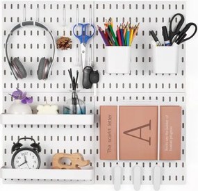 VEVOR Tool Wall, 28 x 28 cm, set van 4, kunststof wandorganizerset met accessoires, voor garage, gereedschapsopslag, keuken, woonkamer, hobbykamer, kantoor, badkamer, huis, wit