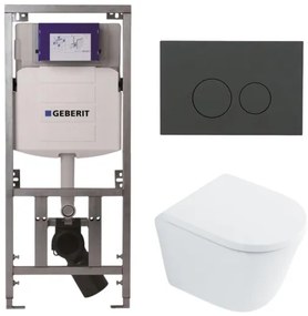 QeramiQ Dely Toiletset - 36.3x51.7cm - diepspoel - rimless - Geberit UP320 inbouwreservoir - softclose toilet zitting 35 mm - bedieningsplaat mat antraciet - ronde knoppen - wit glans SW1026255 / SW1159505/0701131/SW1102376