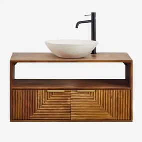 Baty Mangohouten Badkamermeubelset Mangohout & Rond Cement Wit Ø40 Cm Zavion & Spiegelloze & Zwart ↑30 Cm Met Aftapkraan Zonder Overloop Orveta -