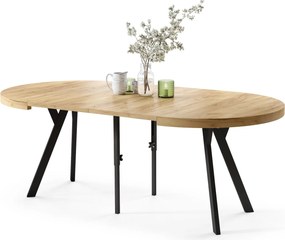 EXPANSO Eik Craft Złoty/zwarte poten - GROTE RONDE TAFEL Ø110 UITBREIDBAAR TOT 310 cm met Y-POTEN LOFT/INDUSTRIAL