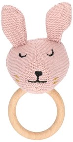 Knuffelkopje aan houten ring, GOTS katoen, konijn