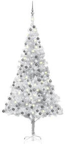 vidaXL Kunstkerstboom met LED's en kerstballen 240 cm PET zilverkleur