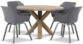 Tuinset Ronde Tuintafel 4 personen 120 cm Kunststof Grijs Hartman Sophie