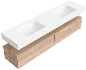 Zaro Alan badmeubel 190cm washed oak 2 lades met vrijhangende wastafel cloud dubbel 2 kraangaten talc