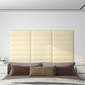 vidaXL Wandpanelen 12 st 1,08 m² 60x15 cm kunstleer crèmekleurig